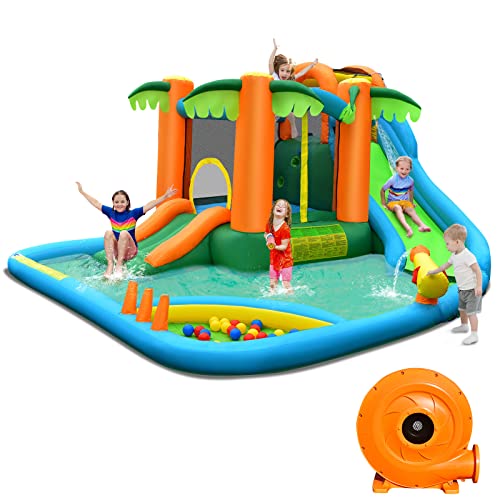 COSTWAY Inflatable Water Slide Park Kid Bounce House w/Upgraded Handrail & 780W Blower