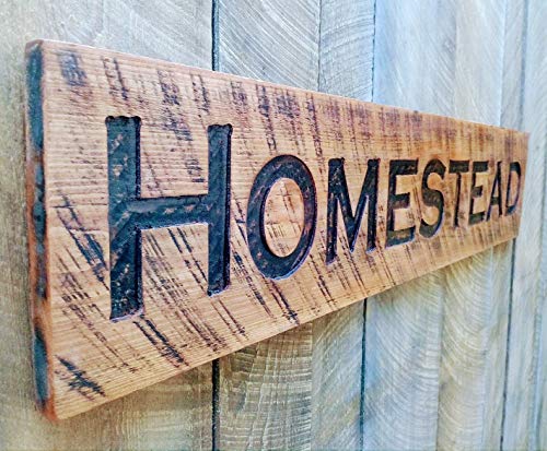 Large Homestead stained sign 48”x10” Carved Horizontal-Wood Lumber Rustic Distressed Shabby Style Americana