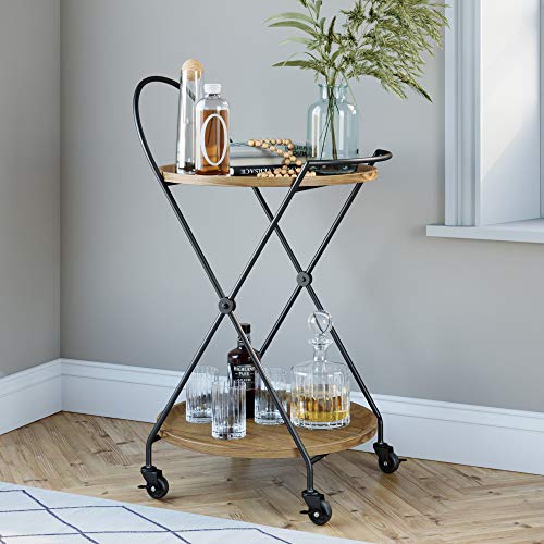 Nathan James Sally/Carter Wood Rolling Bar Serving Cart, Warm Walnut/Black