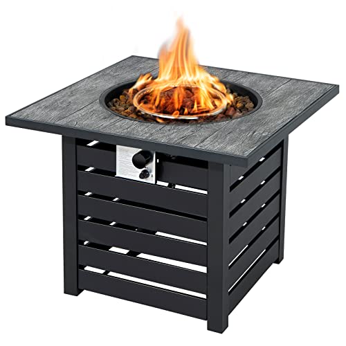 COSTWAY 50,000 BTU Fire Pit Table, 32" Outdoor Square Firepit with Waterproof Cover, Lava Rocks, Instant Touch-up Pen for Patio, Backyard, Balcony, Black