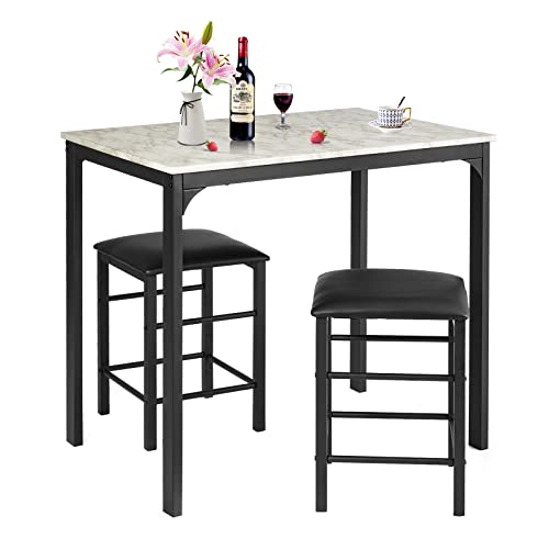 COSTWAY 3 Pieces Dining Table Set, 2 Person Kitchen Breakfast Table and Chair Set Pub Table and Chairs Set, Counter Height Dining Table Set with 2 Bar Stools (Black&White)