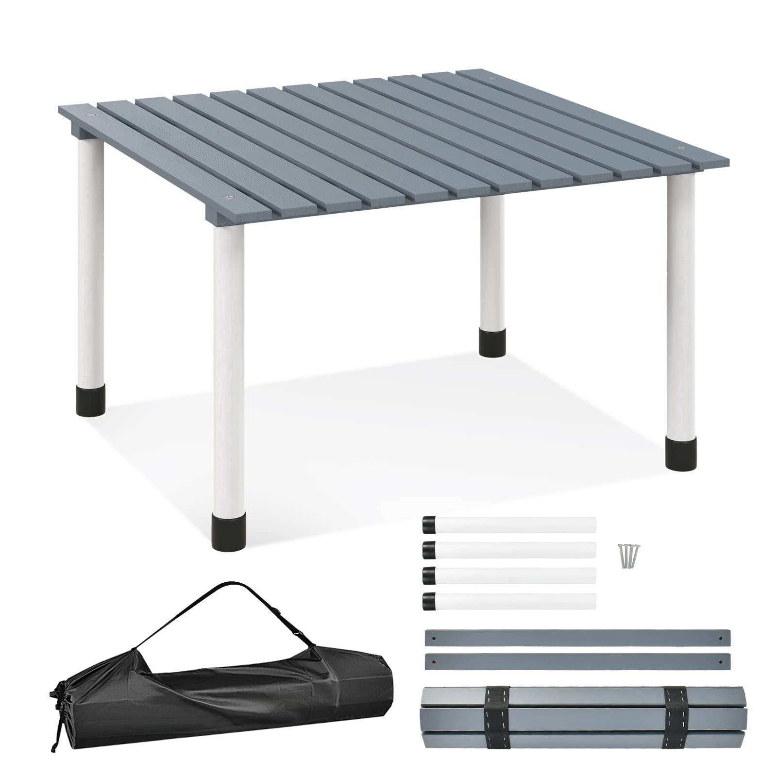 COSTWAY Picnic Folding Table Wood Roll Up Outdoor Camping Beach Dining Use Low Portable Table with Carrying Bag