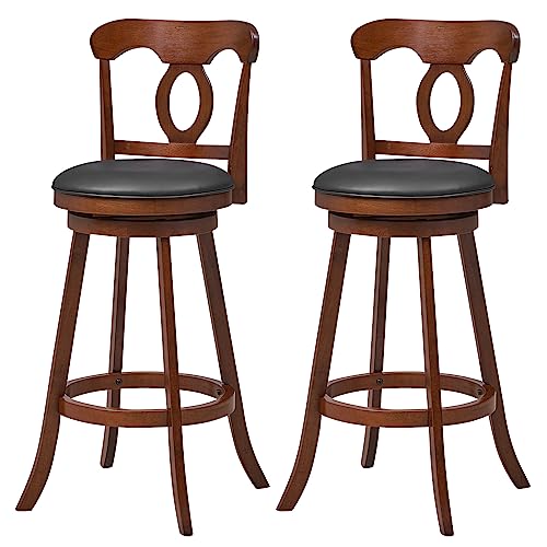 COSTWAY Bar Stools Set of 2, 30 Inch Swivel Bar Height Chairs with Ergonomic Back & Footrest, Vintage Wooden Barstool Set for Kitchen Island, Pub, Bistro, CafŽ, Espresso (2, 30 Inch)