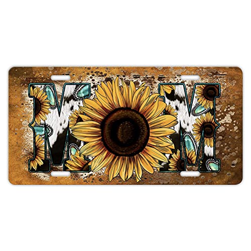 Vanity Decorative Front License Plate - Cute Car License Plate Made in the USA - Aluminum Metal Plate - Premium Quality Car Plate with 4 Mounting Holes - Front Plate for Car (Western Sunflower Mom)