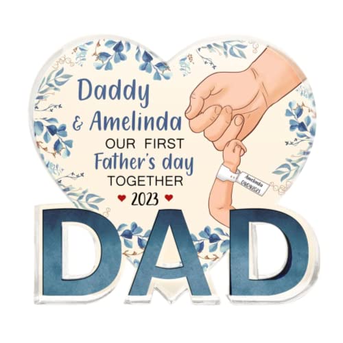 First Father's Day Together - Personalized Custom Dad-Shaped Acrylic Plaque Personalized Acrylic Block Plaque Fathers Day Gift for Dad Grandpa Men from Son Daughter