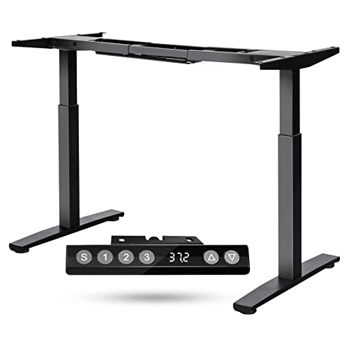 COSTWAY Dual Motor Electric Standing Desk Frame, Sit-to-Stand Desk Base w/Adjustable Height & Width, Ergonomic DIY Home Office Workstation Base w/Memory Controller, Black/White (Frame Only) (Black)