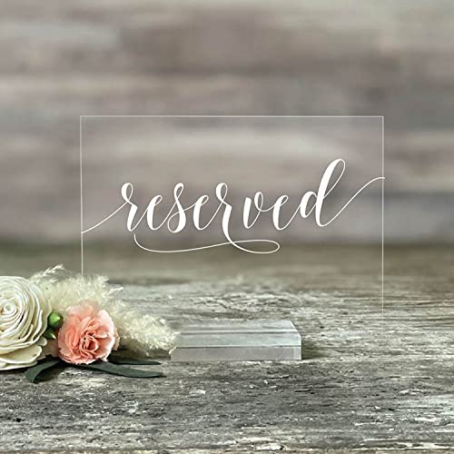 Premium 5" x 7" Clear Acrylic Reserved Sign with Elegant Acrylic or Wood Base - Ideal for Restaurants, Events, and Weddings - (5"X7" Acrylic Wedding Reserved Sign with included Wedding Sign Holder).