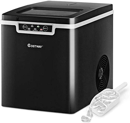 COSTWAY Countertop Ice Maker, 26LBS/24H Portable Electric Ice Machine, 9 Bullet Ice / 7 Mins, Intelligent Alarm System, with Ice Scoop and Basket, for Homes, Offices, Restaurants, Bars (Black)