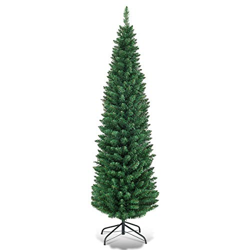 COSTWAY 5Ft PVC Artificial Slim Pencil Christmas Tree w/Stand Home Holiday Decor Green