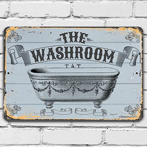 The Washroom Metal Sign - Classic Farmhouse Bathroom Decor, Rustic Home Decoration and Restroom Display, Great House Warming Gift New Home, 12x18 Use Indoors or Outdoors Durable Metal Sign