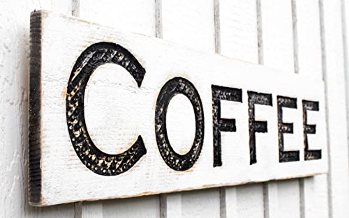 COFFEE Sign_Carved- 40"x10" Farmhouse Rustic Kitchen Decor - Carved Wood Wall Art