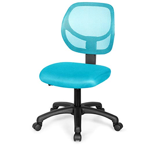 COSTWAY Kids Desk Chair, Low-Back Children Study Chair with Height Adjustable Seat & Lumbar Support, Cute Mesh Swivel Computer Task Chair for Boys Girls Teens (Green)