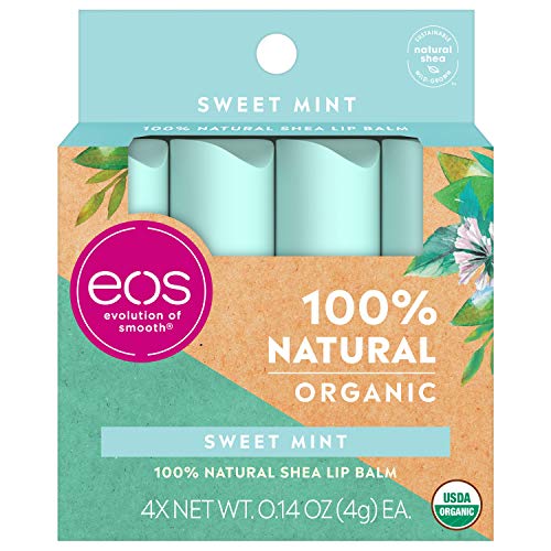 eos USDA Organic Lip Balm - Sweet Mint | Lip Care to Nourish Dry Lips | 100% Natural and Gluten Free | Long Lasting Hydration | 0.14 oz | 4 Pack