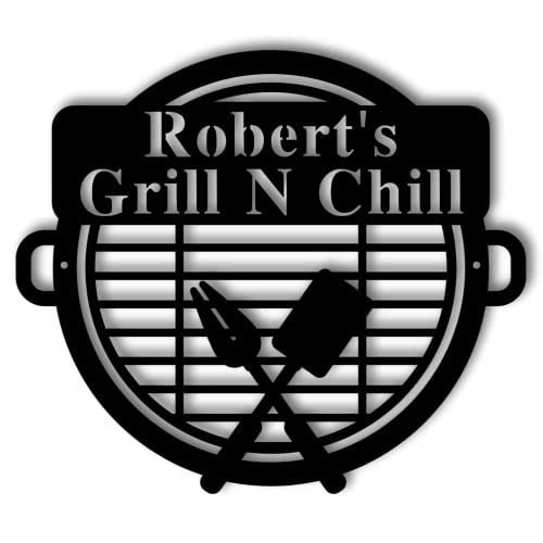 Personalized BBQ Sign, Grilling Gifts for Dad, Father's Day Gift, Outdoor Kitchen Metal Sign, Grill Gifts (12" Wide)