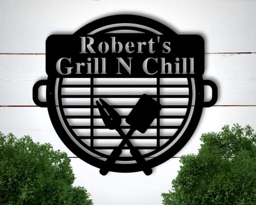 Personalized BBQ Sign, Grilling Gifts for Dad, Father's Day Gift, Outdoor Kitchen Metal Sign, Grill Gifts (24" Wide)