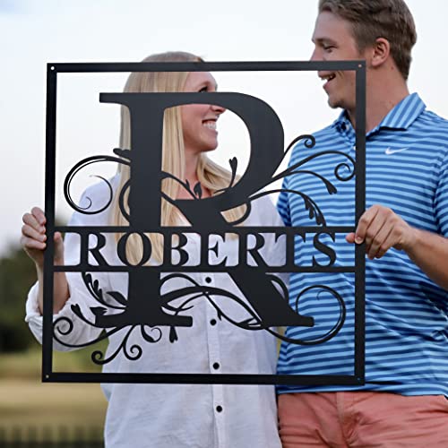 Metal Last Name Family Sign, Personalized Metal Name Sign, Metal Signs Personalized, Split Monogram Metal Sign, Metal Signs for Outdoor (14" Wide)