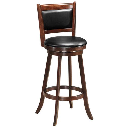 COSTWAY Bar Stools, 360 Degree Swivel, Accent Wooden Swivel Seat Bar Height Stool, Leather Upholstered Design, PVC Cushioned Seat, Perfect for Dining and Living Room (1 Stool, 29)