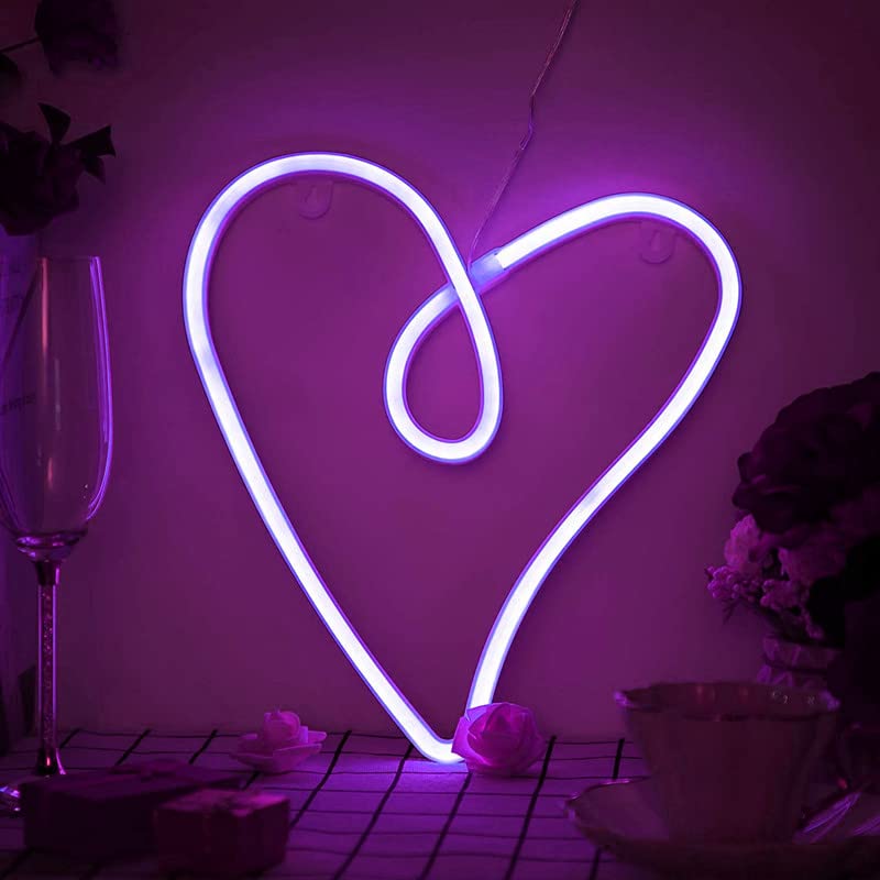 Neon Sign, Cat Neon Sign LED Neon Light Night Lamp USB Battery Powered Led Neon Light Sign (Heart, Purple)