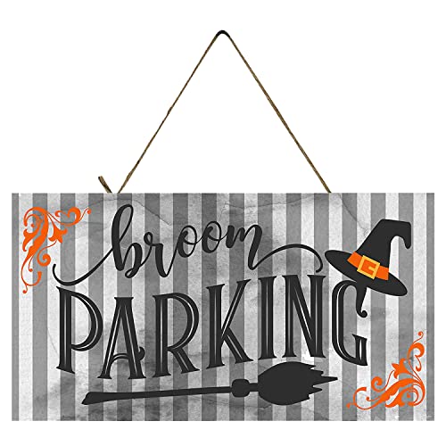 Twisted R Design Halloween Wood Sign Home Decor Art Accessories Signs Wall Hanging Living Room Kitchen Wall Decor Funny SIgn (10 x 5 inches, Broom Parking)