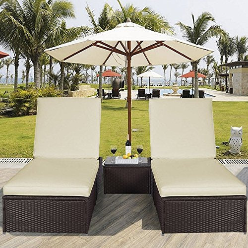 COSTWAY 3PC Steel Wicker Rattan Chaise Lounge Chair Set Patio Outdoor