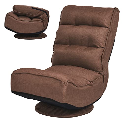 COSTWAY Folding Floor Chair, Adjustable 5-Position Video Gaming Chair with 360 Degree Swivel, Detachable Cover, Padded Backrest, Multipurpose Living Room Floor Lounger for TV Reading Playing, Coffee