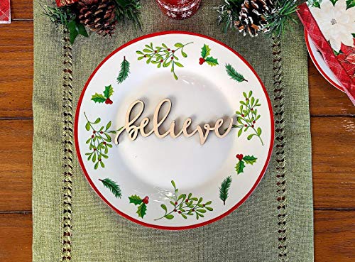 Believe Place Card Settings, Christmas Plate Decor, Wood Word Holiday Place settings