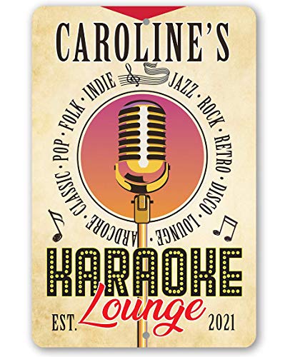 Personalized Karaoke Lounge Sign - Custom Print Name and Year Established, Great Karaoke Bar Sign, Home Recording Decor and Housewarming Gift, 8x12 or 12x18 Use Indoors or Outdoors Classic Metal Sign