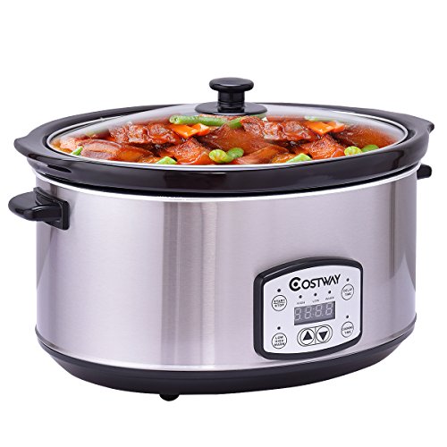 Costway 7 Quart Slow Cooker Programmable Oval Stainless Steel Slow Cooker w/Digital Timer