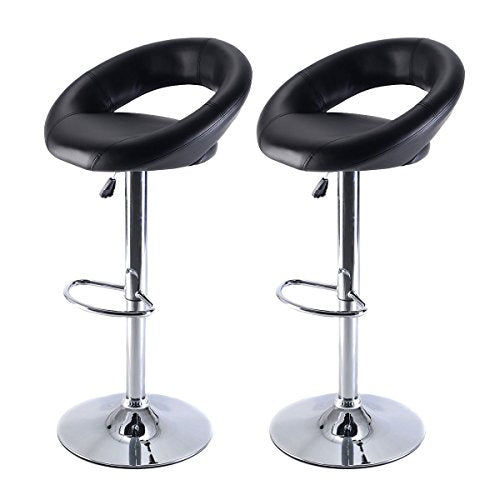 COSTWAY PU Leather Adjustable Swivel Bar Stool Hydraulic Dinner Chair Barstools Black (2)