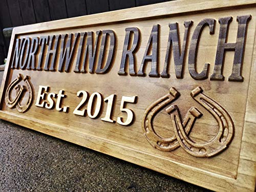 Personalized Ranch Sign Rustic Wood Sign Personalized Couples Gift Custom Wooden Sign Family Last Name Established Gift Stall Sign Horse Barn Horseshoe Decor Western 5 Year Anniversary Gift