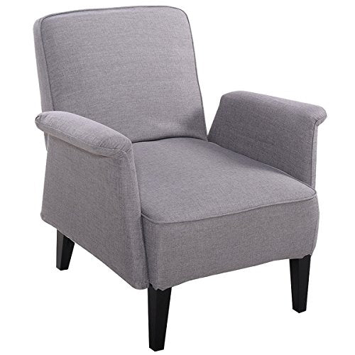 Costway Modern Upholstered Accent Occasional Chair Roll Arm Living Room Bedroom Wood Leg