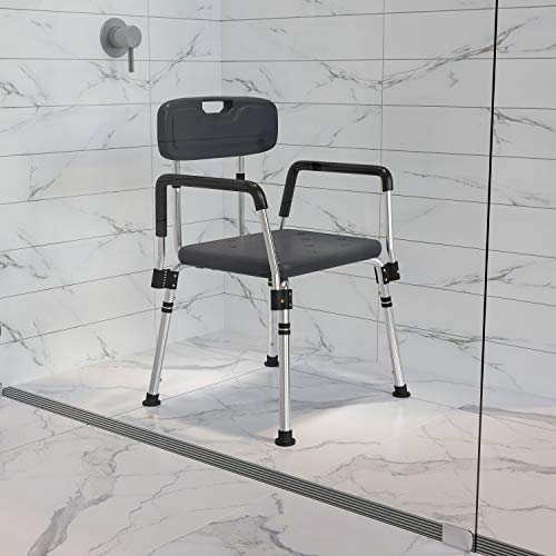 Flash Furniture HERCULES Series 300 Lb. Capacity Adjustable Gray Bath & Shower Chair with Quick Release Back & Arms