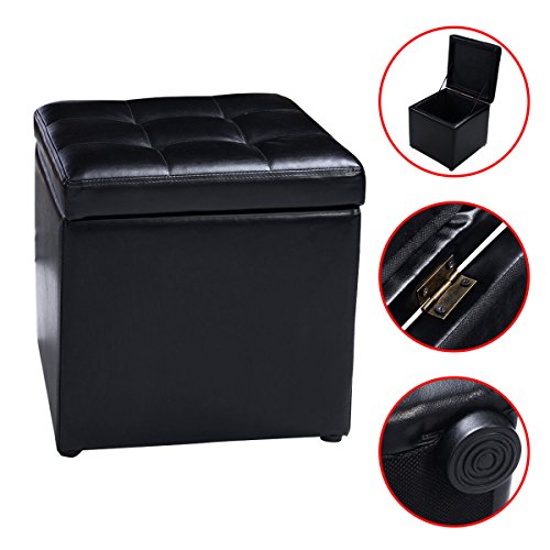 Costway Cube Ottoman Pouffe Storage Box Lounge Seat Footstools with Hinge Top black