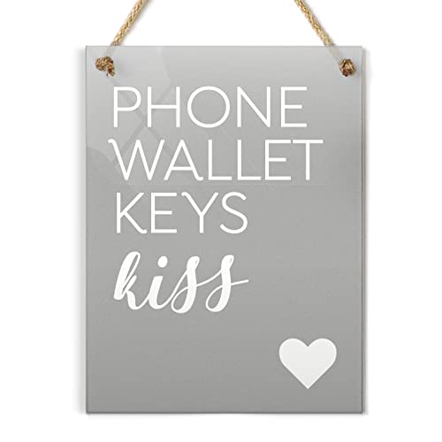 6x8 Inch Phone Wallet Keys Kiss Designer Sign ~ Ready to Hang ~ Premium Finish, Durable