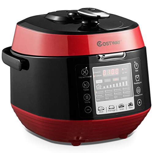 COSTWAY 5.3 Qt Electric Pressure Cooker 12-in-1 Multi-Use Programmable Slow Cooker with Led Control Panel, Three Taste Choice, Instant Cooking with Pre-setting Time and Pressure Adjustment, Stainless Steel and Non Stick Pot(Red)