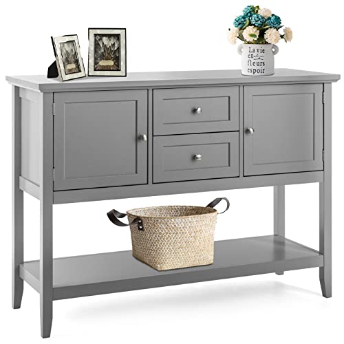 COSTWAY Buffet Sideboard, with 2 Wood Storage Drawers & Open Shelf, Console Table for Living Room Kitchen Dining Room Furniture (Grey)