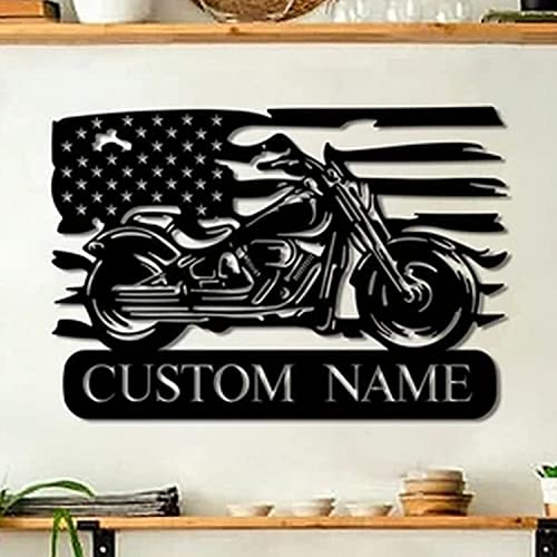 Personalized US Motorcycle Metal Wall Art Decor, Motorcycle Sign Gift for Biker, Bike Lover, Dad Gift