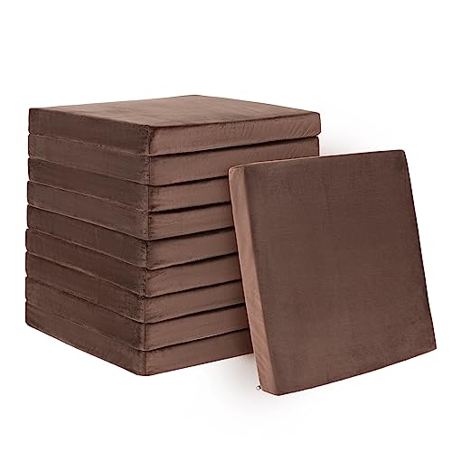 COSTWAY 10-Pack Memory Foam Chair Cushions, 2" Comfortable Dining Chair Pads with Crystal Velvet Cover & Non-slip Bottom, 18Ó x 18Ó Seat Cushion for Kitchen Chair, Car Seat, Wheelchair, Office (Brown)