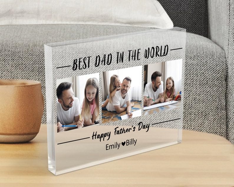 Picture Stand for Dad, Personalized Acrylic Display, Fathers Day Gifts, Custom Photo Plaque, Unique Gifts for Him, Gift From Kids Grandkids VA