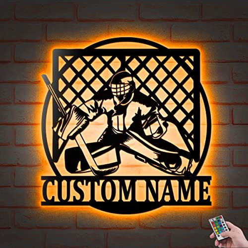 Custom Ice Hockey Male Goalie Metal Wall Art LED Light Personalized Man Hockey Goaltender Name Sign Home Decor Male Goalie Decoration