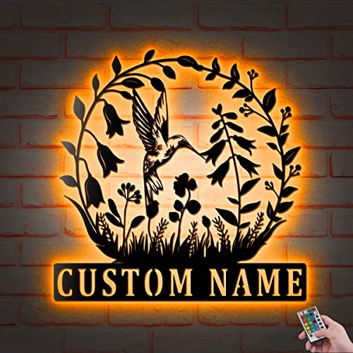 Custom Hummingbird Metal Wall Art LED Light Personalized Hummingbird Lover Name Sign Home Decor Kids Nursery Decoration Xmas Birthday Gift