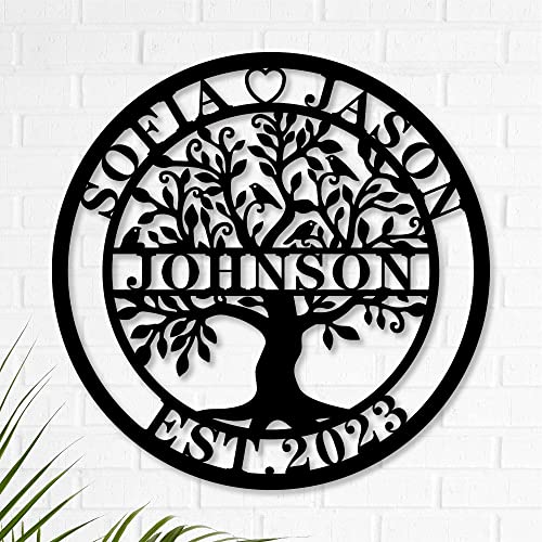 Custom Family Name Sign Personalized Last Name Sign Metal Monogram Letters Wall Art Name Signs for Home Decor Metal Established Sign Initial Letter Monogram Sign Housewarming Gift (Life Tree)