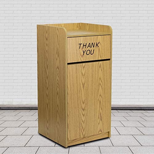 Flash Furniture Sony Laminate Wood Tray-Top Commercial Grade Trash Receptacle in Oak