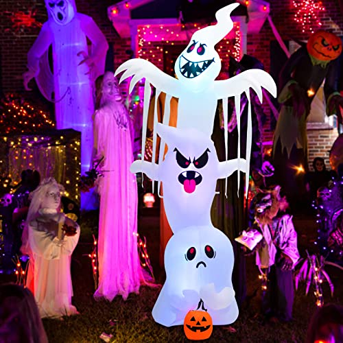 COSTWAY 10 FT Inflatable Halloween Overlap Ghost Giant Decoration w/Colorful RGB Lights