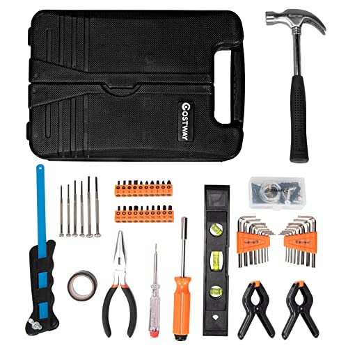 COSTWAY 95-Pieces Household Tool Kit, General Mechanics Tools with Hammer, Plier, Screwdriver Set, Allen Wrench Kit & Portable Toolbox, Home Hand Tool Set for Repair & Maintenance & Assembly & DIY