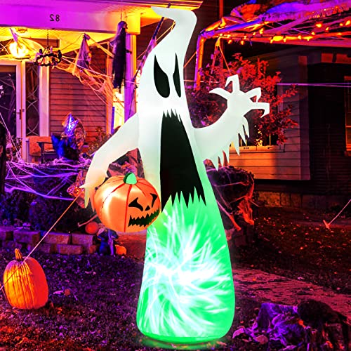 COSTWAY 6 FT Inflatable Halloween Hunting Ghost with Pumpkin w/Spinning Lamp