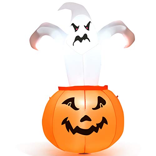 COSTWAY 6 FT Halloween Blow-up Inflatable Ghost in Pumpkin w/LED Bulbs Yard Decoration