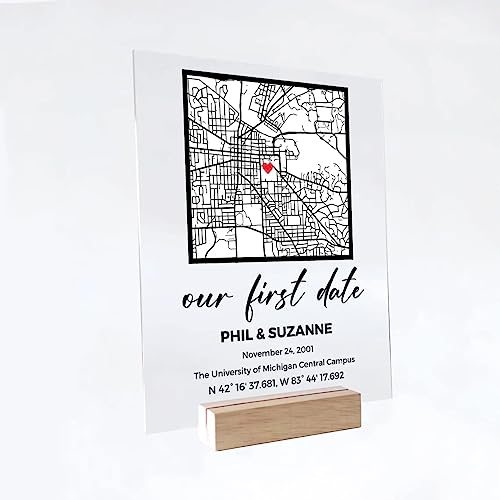 Our First Date Valentines Day Map Plaque - Couple Map, Gift for Her, Acrylic Plaque Couple Gift, Christmas Gift Thanksgiving Gift New Year Gift