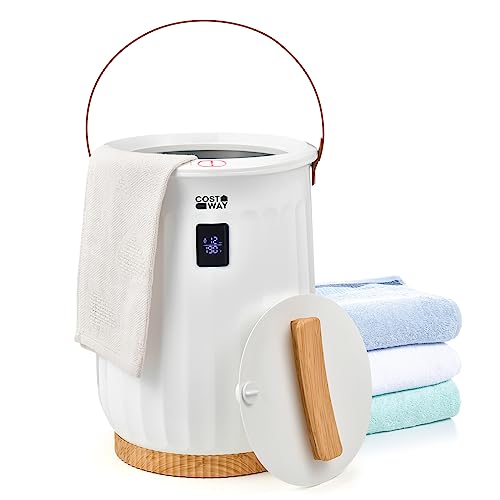 COSTWAY Bucket Style Towel Warmer, with Adjustable Timer, Fragrance Disc Holder, Auto Shut-Off, LED Display, Child Safety Lock, Fits up to Two 40" X 70" Oversized Blankets, for Bathroom, Spa