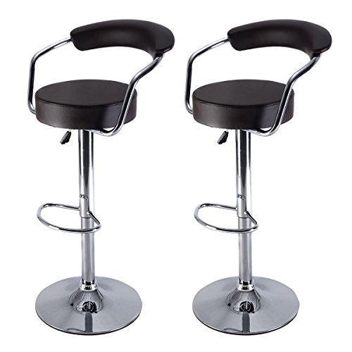 COSTWAY Diner Adjustable Counter Swivel Pub Style Leather Bar Stools/Barstools,Set of 2 (Brown)